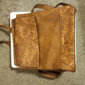 Womens darcy marks london backpack purse brown with global embroidery